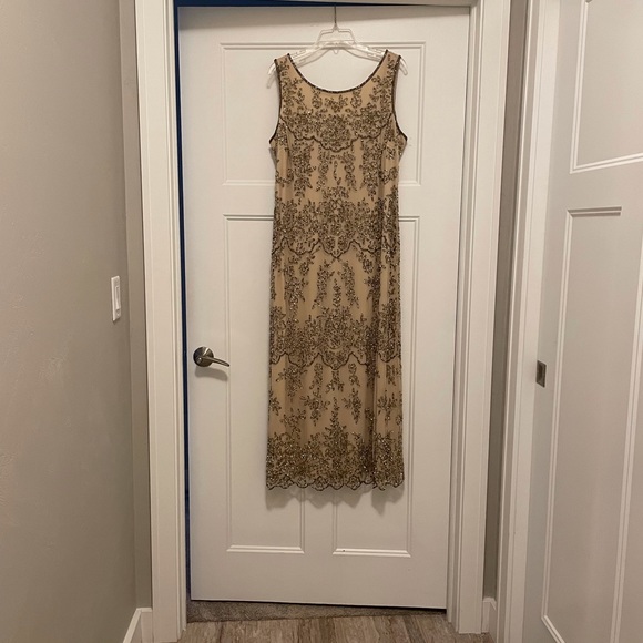 Pisarro Nights Dresses & Skirts - Pisarro Nights Embellished Mesh Dress Champagne. NWOT. 14P